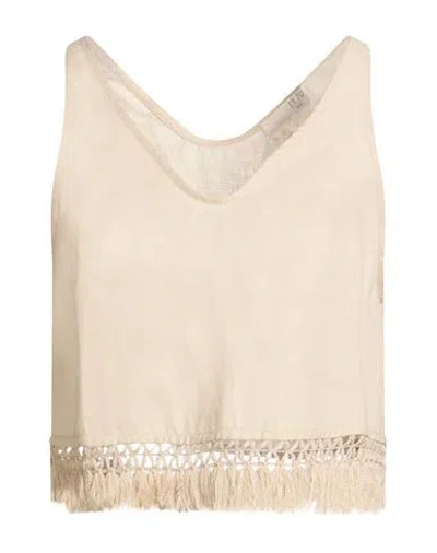 19.70 Nineteen Seventy Woman Top Beige Size 8 Linen, Polyester In Gray