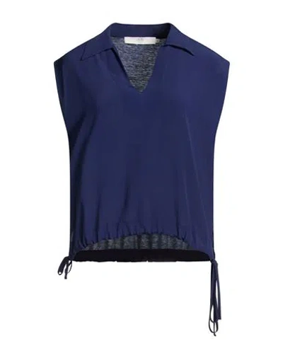 19.70 Nineteen Seventy Woman Top Navy Size L Lyocell, Cotton In Blue