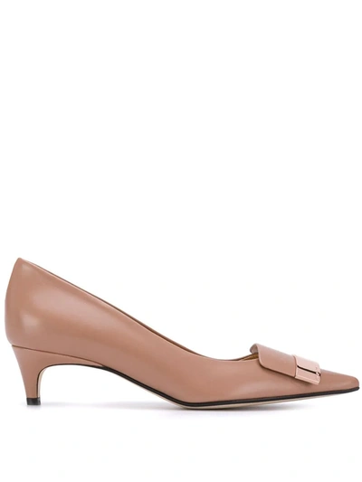 Sergio Rossi 45 Branded Plaque Leather Pumps In Neutral