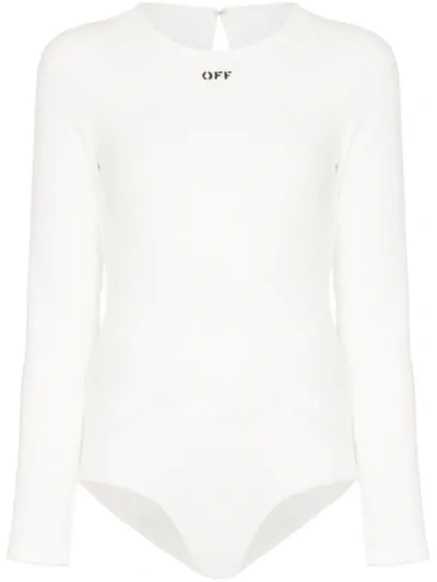 Off-white White Women's Logo Stamp Long Sleeve Bodysuit In White/black