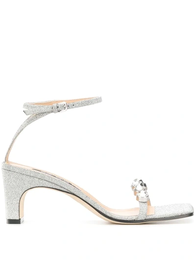 Sergio Rossi Gem Embellished Square-toe Sandals In Silver