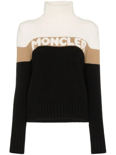 Moncler Turtleneck Logo Intarsia Sweater In Black