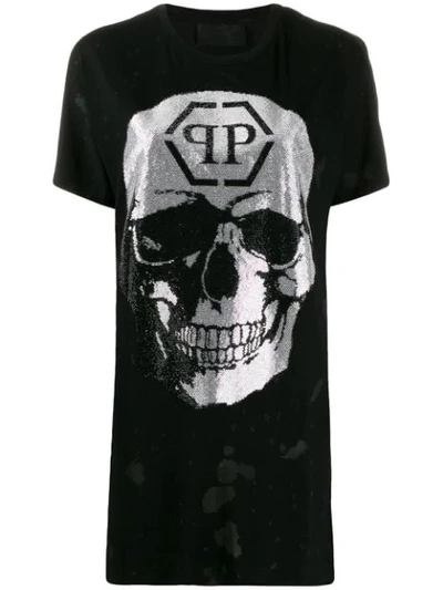 Philipp Plein Destroyed Skull T-shirt In Black