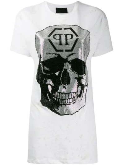 Philipp Plein Destroyed Skull T-shirt In White