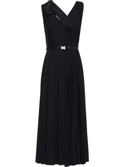 Prada Bow Detail V-neck Dress In Black