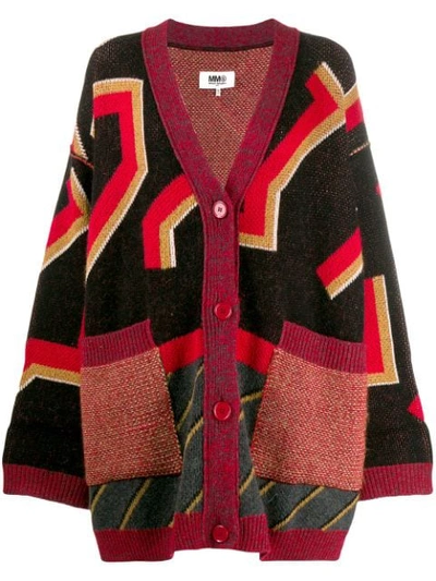 Mm6 Maison Margiela Geometric Print Cardigan Coat In Red