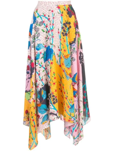 Saloni Freja Asymmetric Floral-print Silk Crepe De Chine Midi Skirt In Multicolour