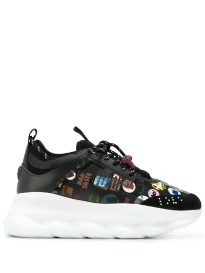 Versace Chain Reaction Slogan-print Neoprene Trainers In Black