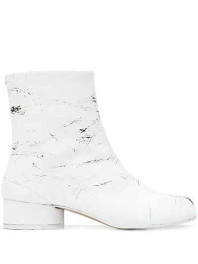 Maison Margiela Tabi Leather Ankle Boots With Cracked Effect In White