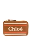 Chloé Leather Logo Stripe Card Holder In Brown