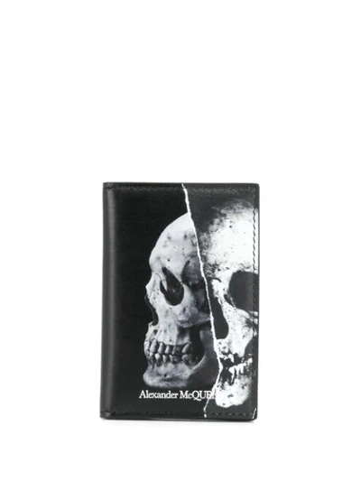 Alexander Mcqueen Skull And Rose Print Billfold Wallet In Black