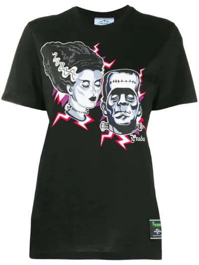 Prada Printed Cotton Jersey T-shirt In Black