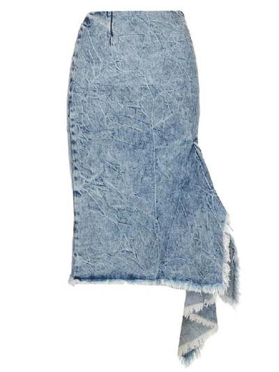 Balenciaga Asymmetric Frayed Denim Skirt In Blue