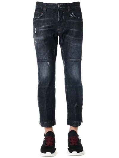 Dsquared2 Black Cropped Cotton Jeans In Nero