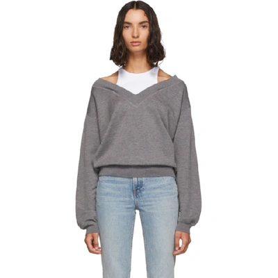 Alexander Wang T Alexanderwang.t 灰色 And 白色双层 V 领毛衣 In Light Gray