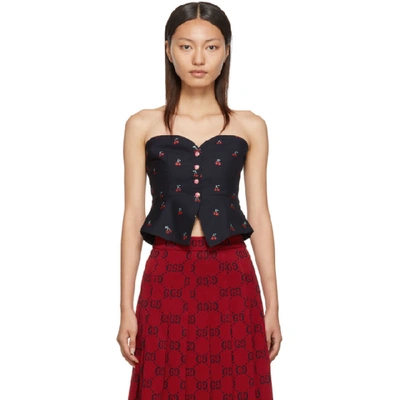 Gucci Cherry Fil Coupe Wool Bustier In Blue,red