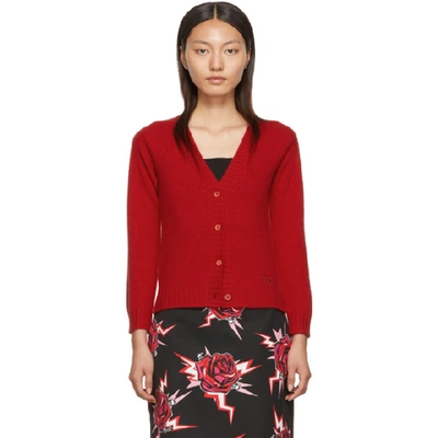 Prada Logo Wool And Cashmere Cardigan In Red