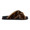 FENDI FENDI BLACK SHEARLING FOREVER FENDI SLIDES