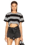 ALEXANDER WANG T T BY ALEXANDER WANG WASH AND GO WIDE STRIPE CROP IN BLACK,GRAY,STRIPES,TBBY-WS286