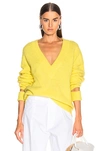 Tibi V-neck Pullover Sweater With Arm Band Cuffs In Acid Yellow