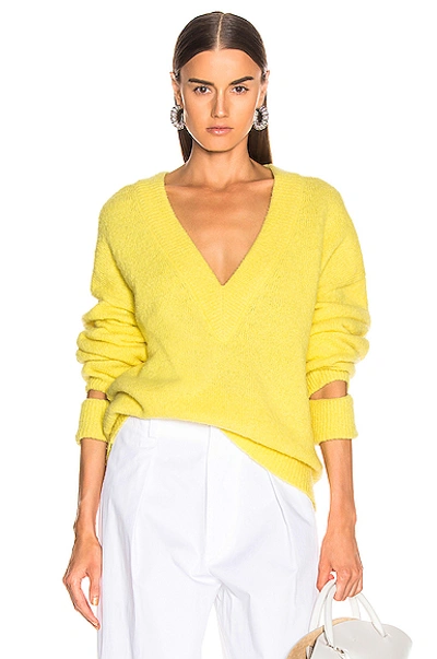 Tibi V-neck Pullover Sweater With Arm Band Cuffs In Yellow