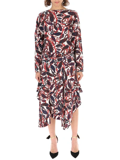 Chloé Paisley-print Silk Crepe De Chine Midi Dress In Blue - Red 1