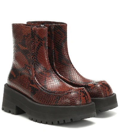 Marni Square-toe Python-print Leather Ankle Boots In Brown