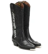 Off-white For Walking Embroidered Printed Textured-leather Knee Boots In Black