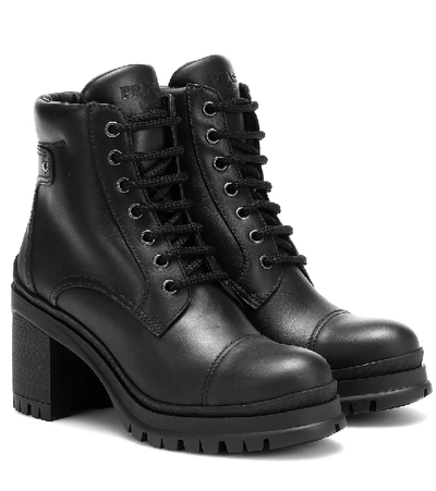 Prada Lace-up Chunky Heel Ankle Boots In Black