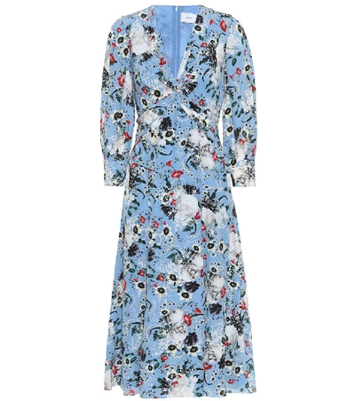 Erdem Elaina Floral Silk Midi Dress In Blue