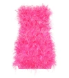 Attico Strapless Bead And Feather-embellished Cotton Mini Dress In Pink