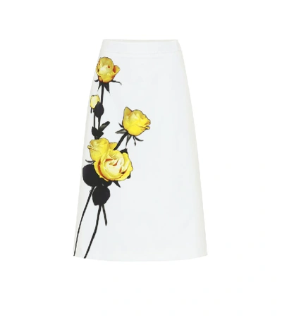 Prada Floral-print Cotton-poplin Midi Skirt In White