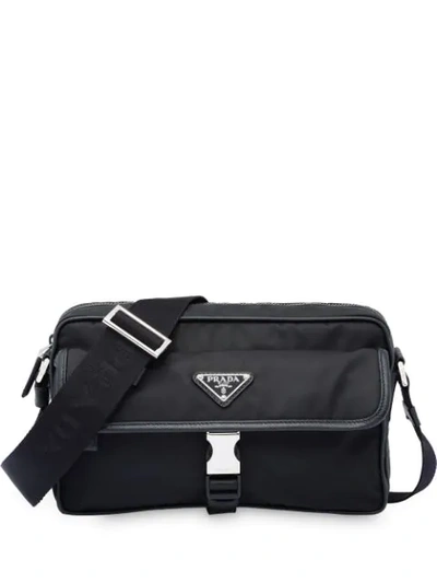 Prada Logo Plaque Messenger Bag In Black