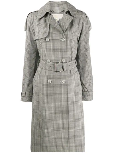 Michael Michael Kors Belted Checked Stretch-wool Trench Coat In Grey
