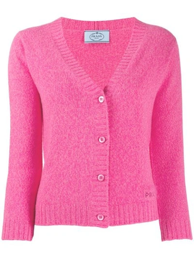 Prada Knitted Cropped Cardigan - 粉色 In Fuxia
