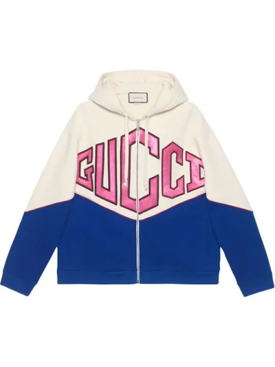 Gucci Game Logo Felted Cotton Jersey Zip Hoodie In Multicolor