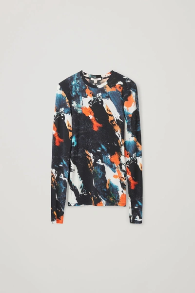 Cos Printed Long-sleeved T-shirt In Blue