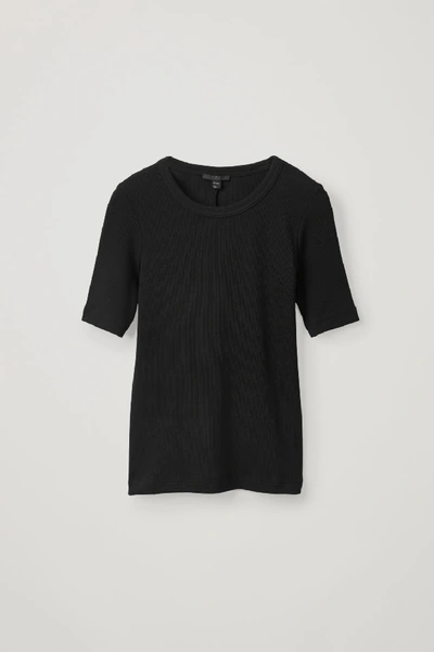 Cos Slim Ribbed Jersey T-shirt In Black