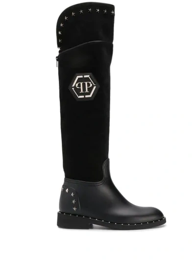 Philipp Plein High Star Studded Boots In Black