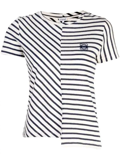 Loewe Asymmetric Embroidered Striped Cotton-jersey T-shirt In Navy/white