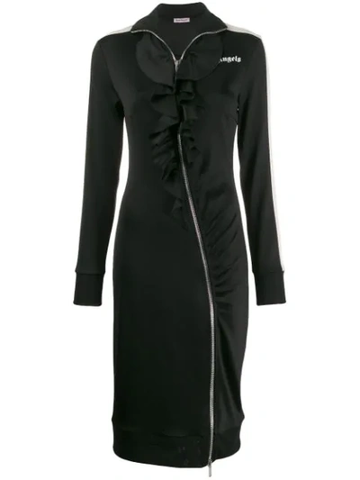 Palm Angels Rouches Zip-front Track Dress In Black