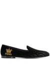 DOLCE & GABBANA CROWN EMBROIDERED LOAFERS