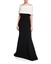 Lela Rose Off-the-shoulder Monotone Trumpet Evening Gown In Black/white