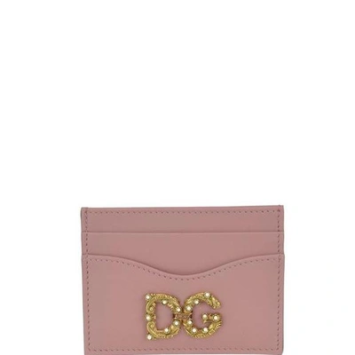 Dolce & Gabbana Embellished Logo Cardholder In Pink