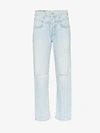 Re/done '90s Distressed Straight Leg Jeans In Blue