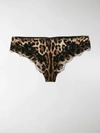 Dolce & Gabbana Leopard-print Satin Thong With Lace Detailing In Brown
