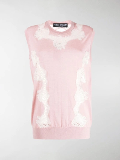 Dolce & Gabbana 蕾丝拼接无袖上衣 In Pink