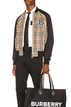 BURBERRY BURBERRY HARLINGTON VARSITY JACKET IN BLACK,NEUTRAL,PLAID,BURF-MO30