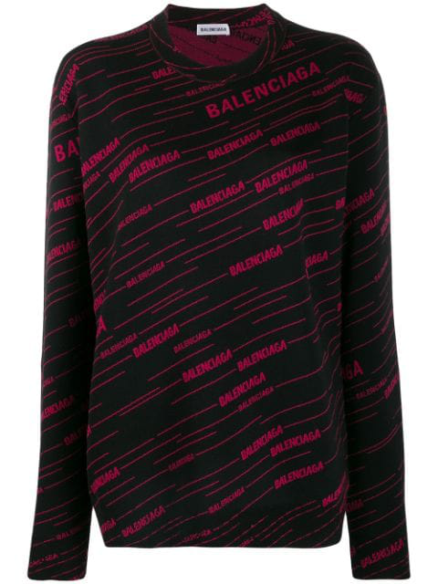 Balenciaga Crewneck Logo Intarsia Sweater In Black | ModeSens