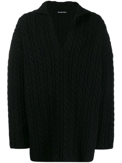 Balenciaga Men's Oversized Cable-knit Wool Jumper In Black